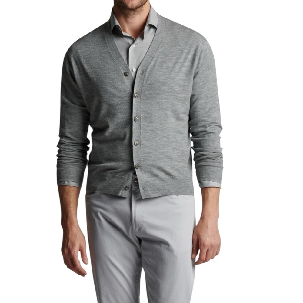 Peter Millar Light Grey Merino Button Cardigan